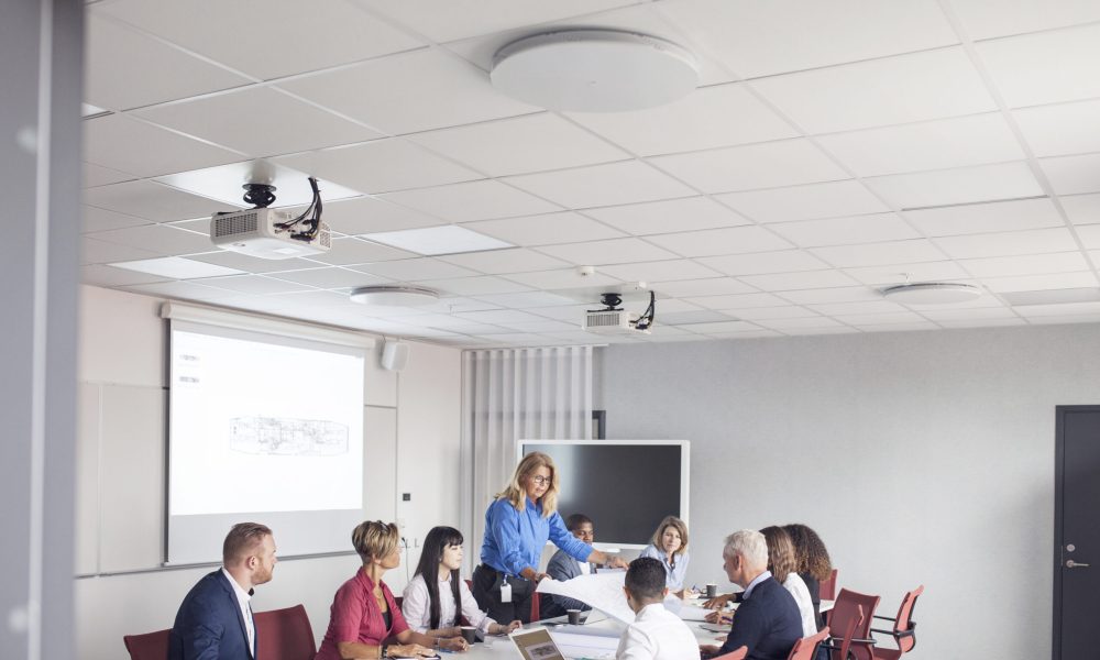 A group of professionals engaged in a boardroom meeting.