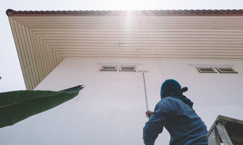 Man painting white wall